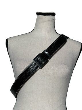 Patrick Gibbons Genuine Lizard Leather Belt Black Handmade USA 45” Exotic Skin